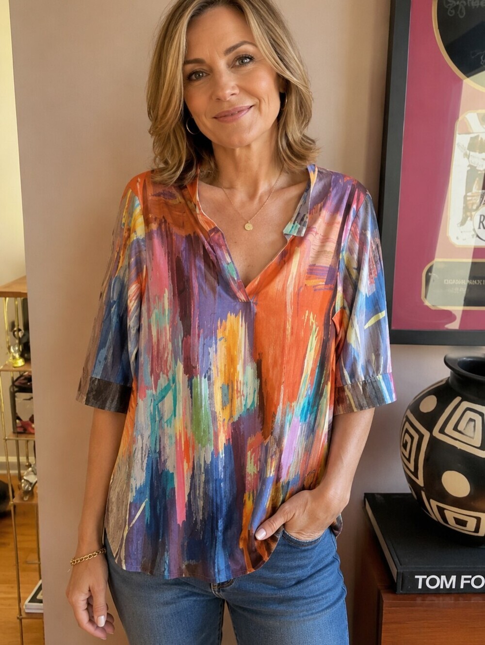 Azalea by firmiana Poly Blend 3/4 Sleeve Women's Tunic Top Multi Color XL V Neck